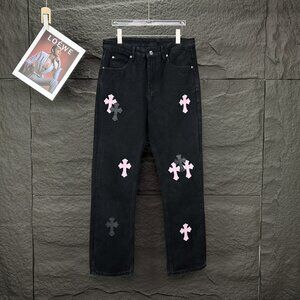 Chrome Hearts Pink Sanskrit Cross Patch Washed Jeans